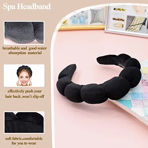 BEGOOD Spa Headband for Washing Face Skincare Headbands Sponge Makeup Headband Terry Towel Cloth Hairband Bubble Head Band Puffy Headwear Hair Accessory (Beige)