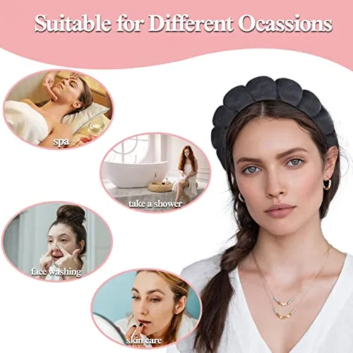 BEGOOD Spa Headband for Washing Face Skincare Headbands Sponge Makeup Headband Terry Towel Cloth Hairband Bubble Head Band Puffy Headwear Hair Accessory (Beige)