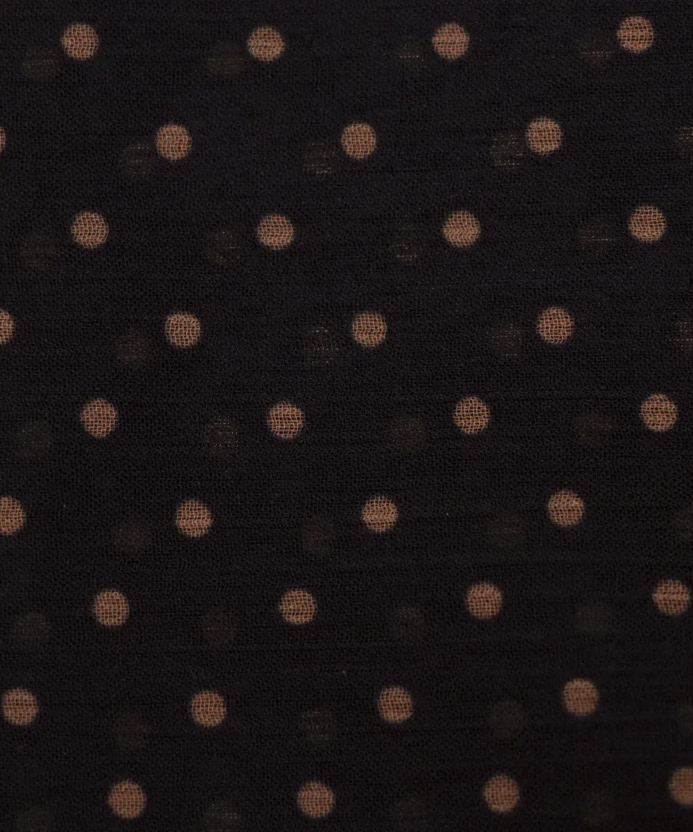 Black Colour Polka Print Chiffon Fabric