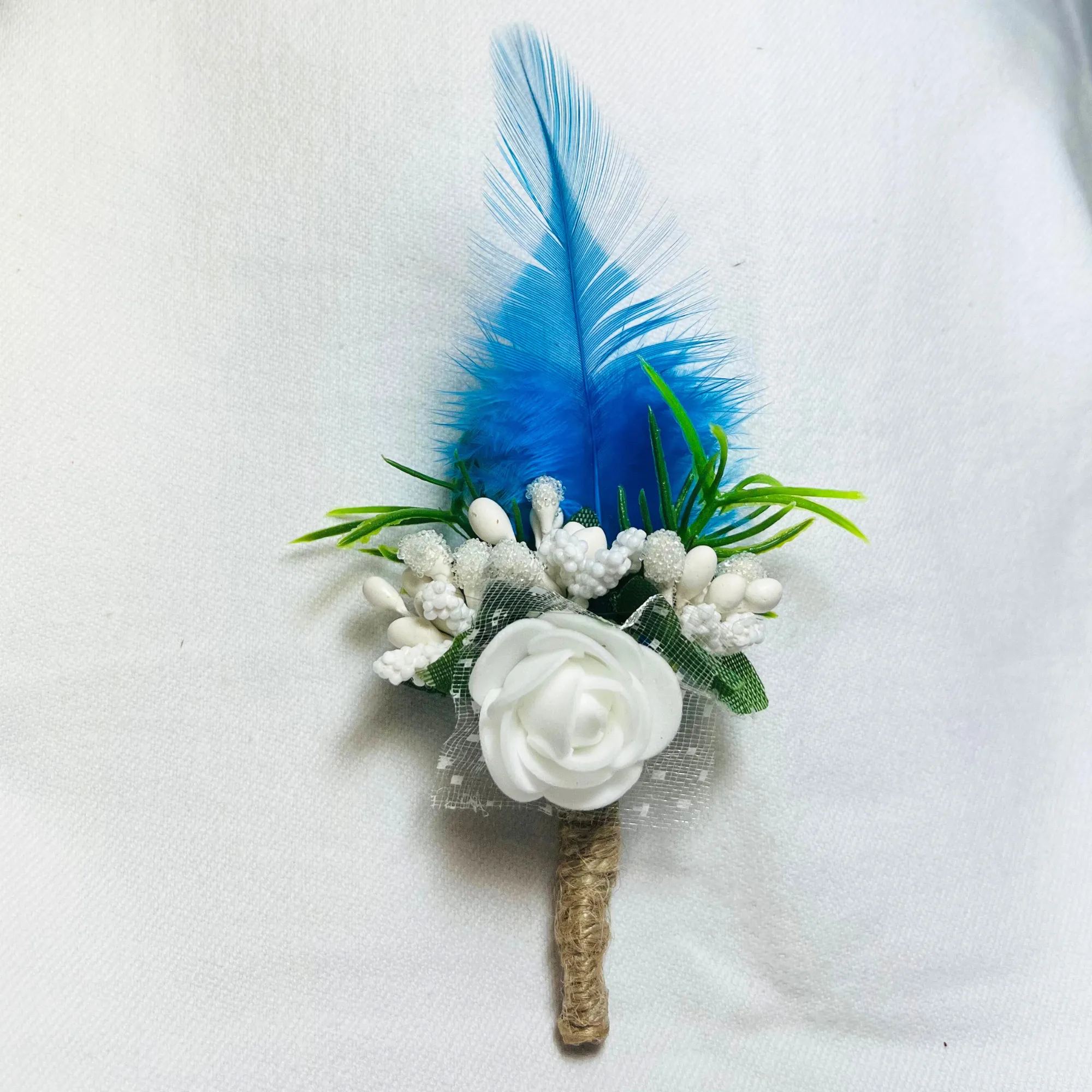 Blue & White Faux Feather Flower Brooch ( Wholesale )