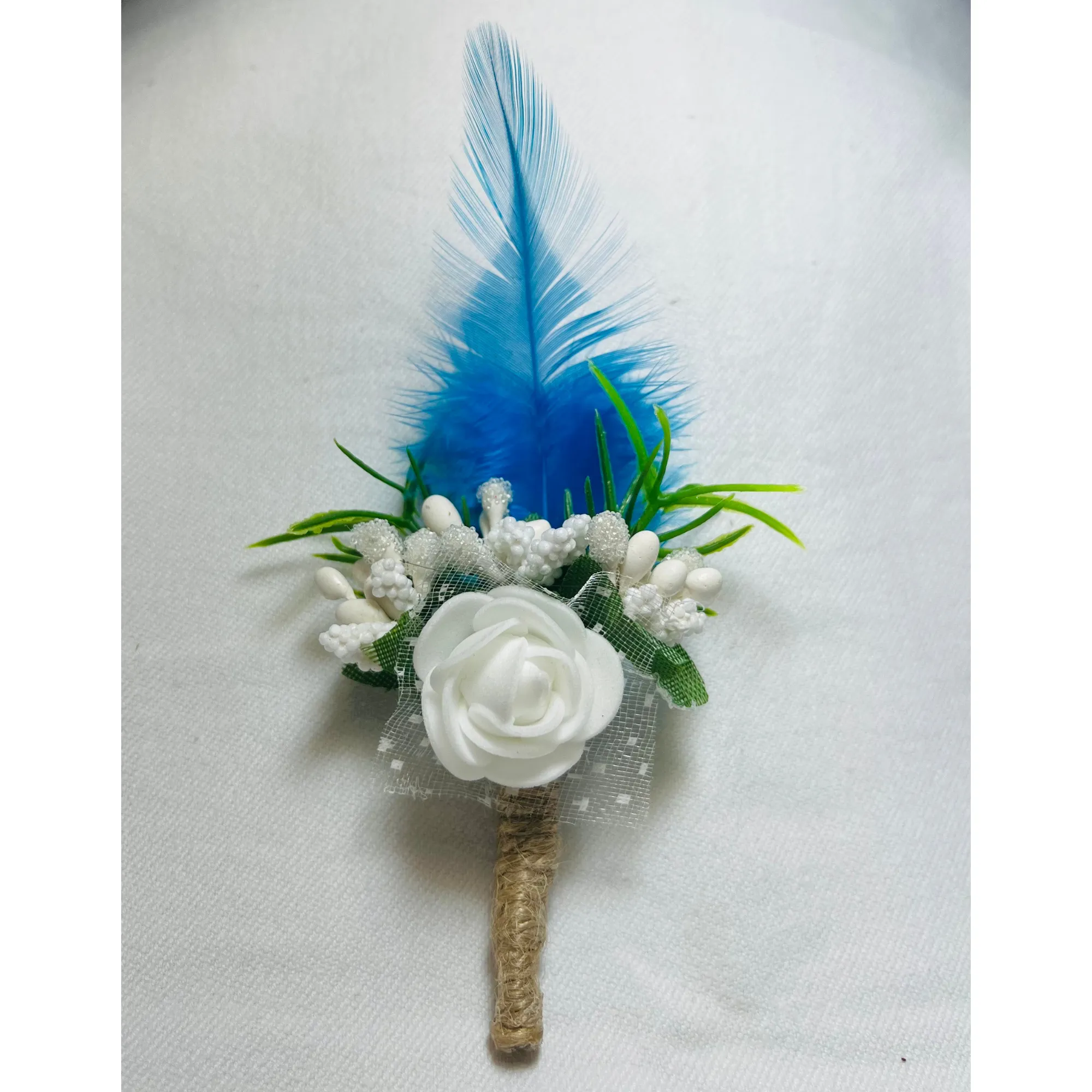 Blue & White Faux Feather Flower Brooch ( Wholesale )