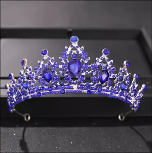 Blue sapphire silver Tiara Crown Princess Queen headdress bridal dark cosplay diadem