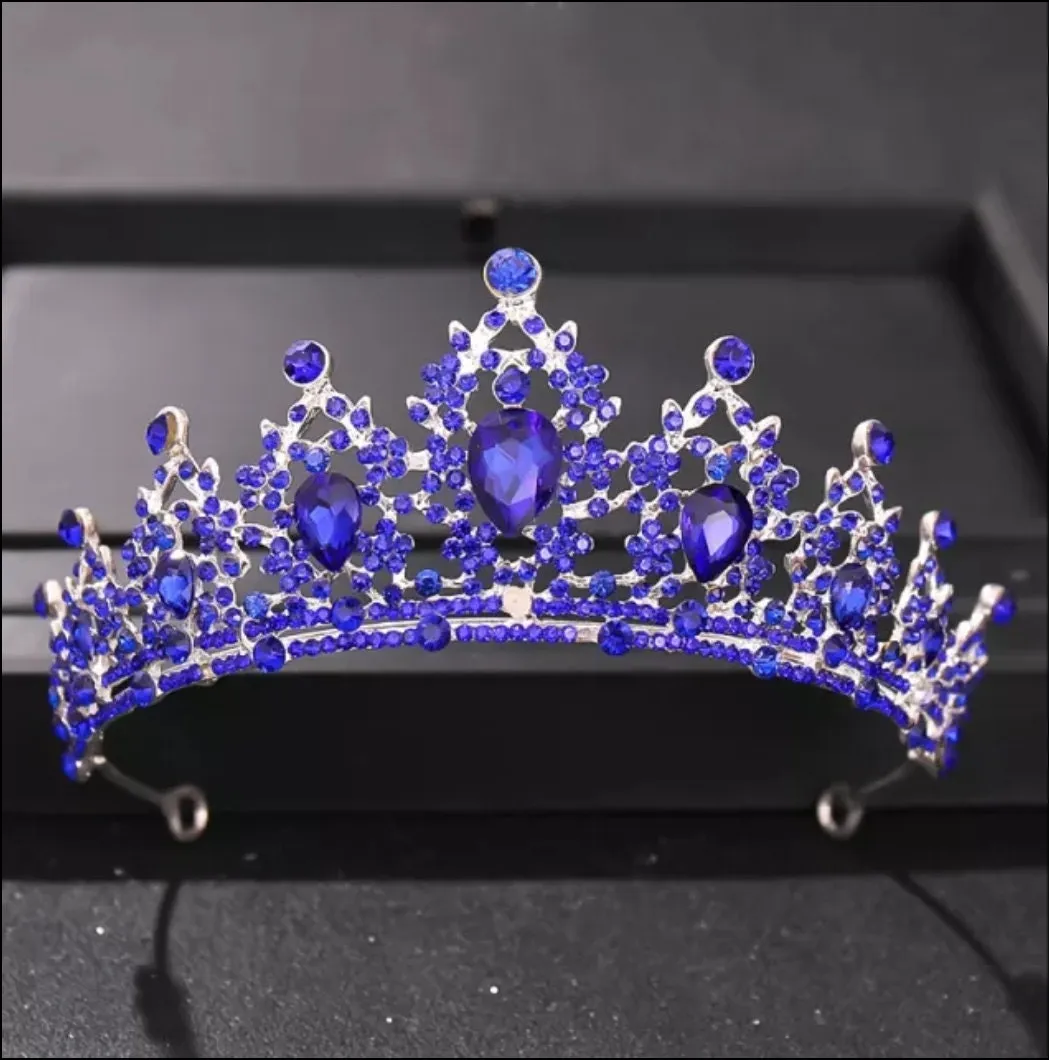 Blue sapphire silver Tiara Crown Princess Queen headdress bridal dark cosplay diadem