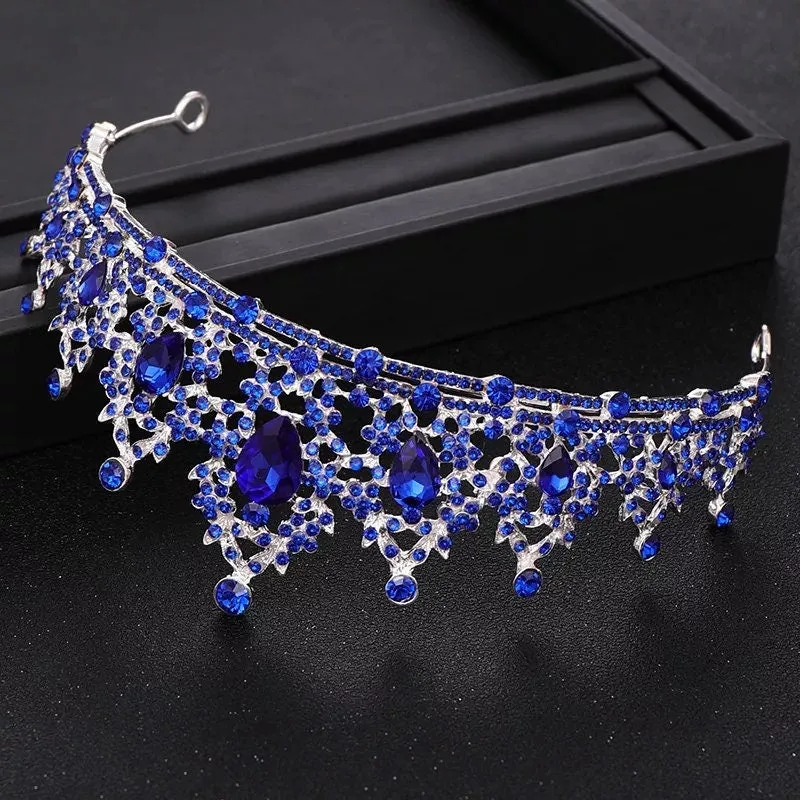Blue sapphire silver Tiara Crown Princess Queen headdress bridal dark cosplay diadem