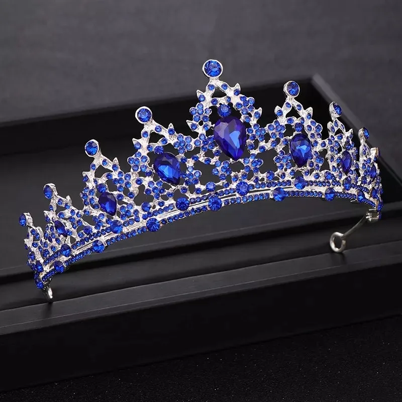 Blue sapphire silver Tiara Crown Princess Queen headdress bridal dark cosplay diadem