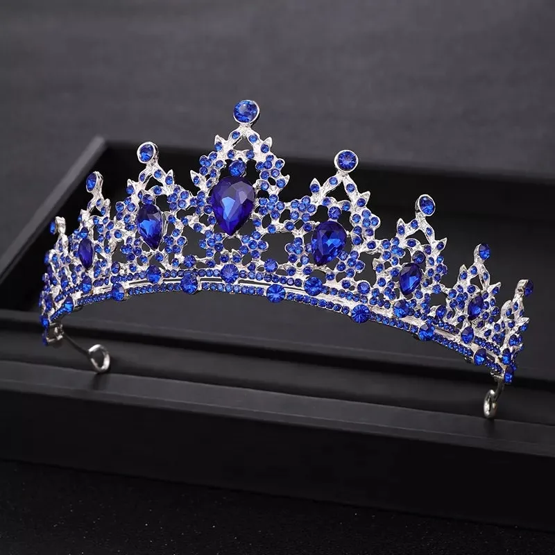 Blue sapphire silver Tiara Crown Princess Queen headdress bridal dark cosplay diadem