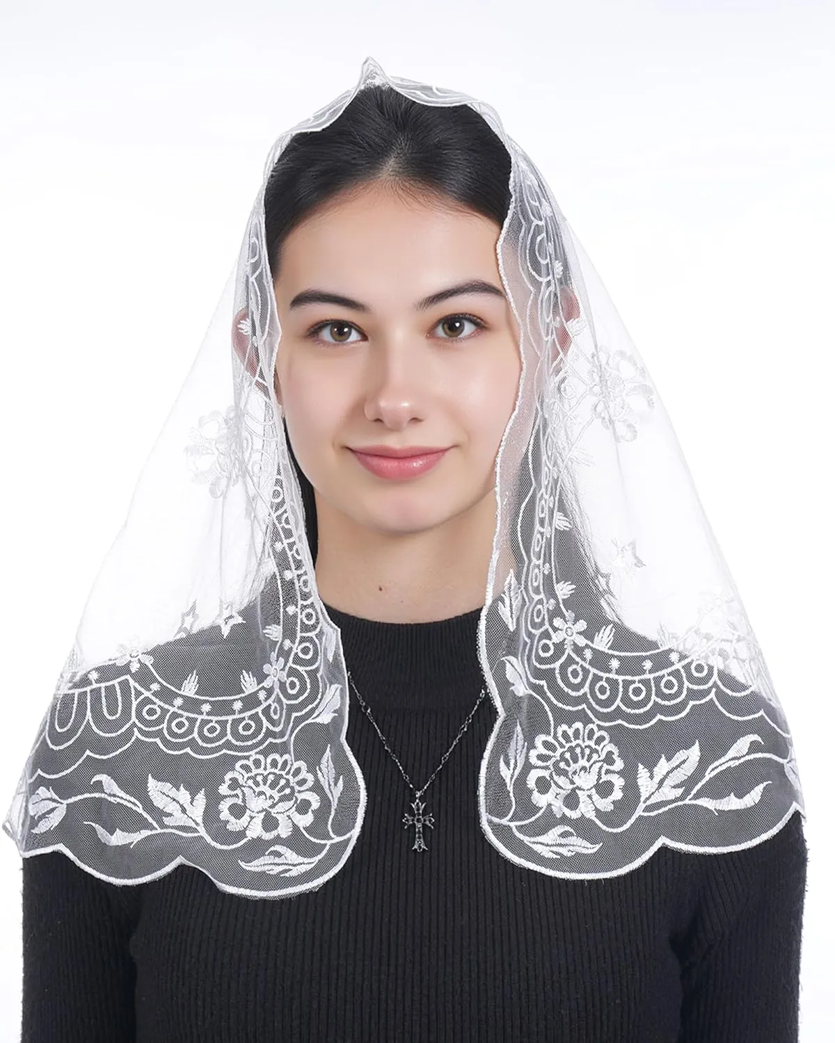 Bozidol Veils for Women Church Catholic, D Shaped Our Lady of Guadalupe Lace Mantilla Chapel Veil Latin Mass Head Coverings