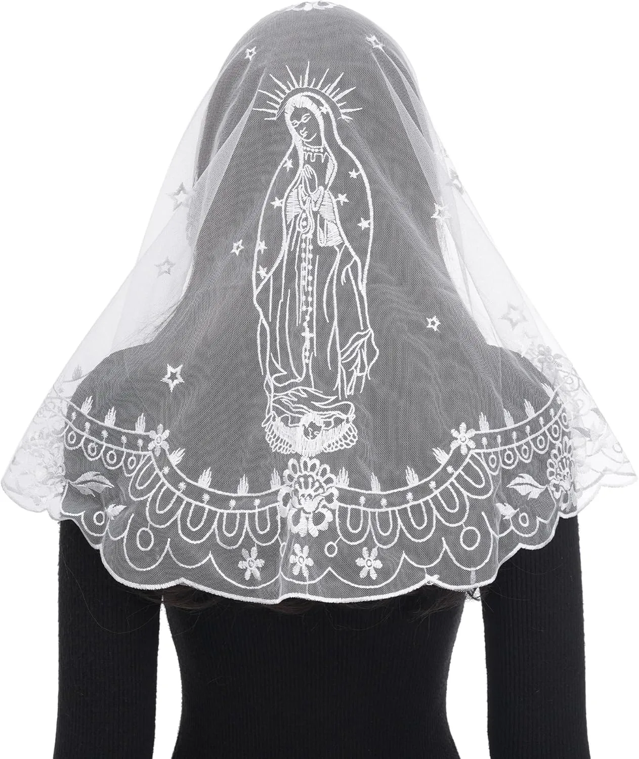 Bozidol Veils for Women Church Catholic, D Shaped Our Lady of Guadalupe Lace Mantilla Chapel Veil Latin Mass Head Coverings