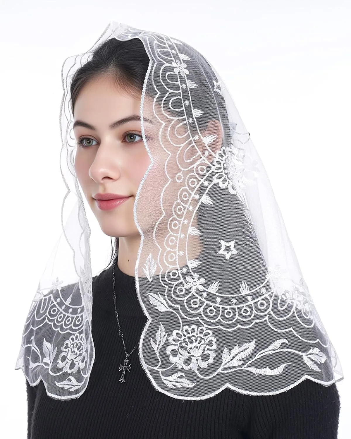 Bozidol Veils for Women Church Catholic, D Shaped Our Lady of Guadalupe Lace Mantilla Chapel Veil Latin Mass Head Coverings