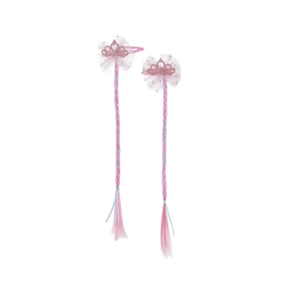 Braided Faux Hair Glitter Crown Hair Pin