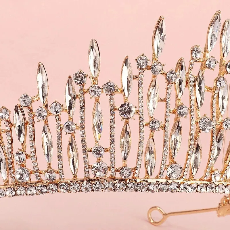 Bridal Crystal Gold Tiara Crown Detail Princess Queen spiky tall diadem diamond