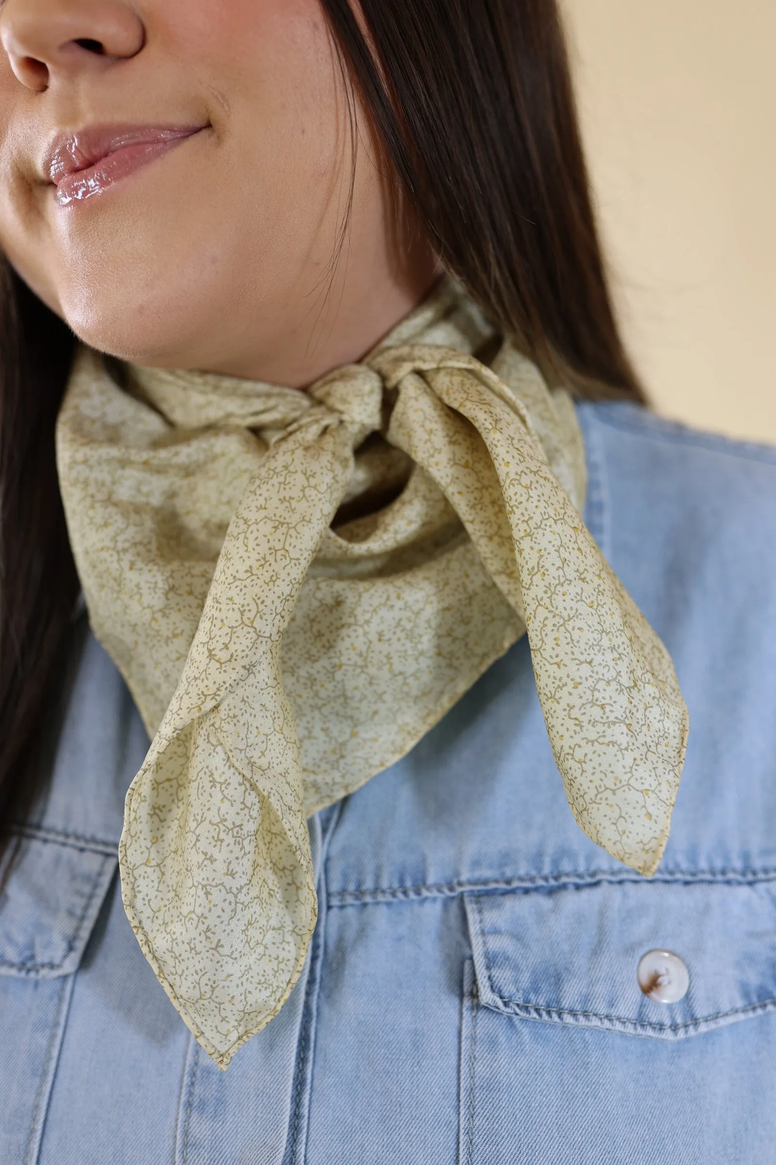 Calico Vine Silk Wild Rag in Beige