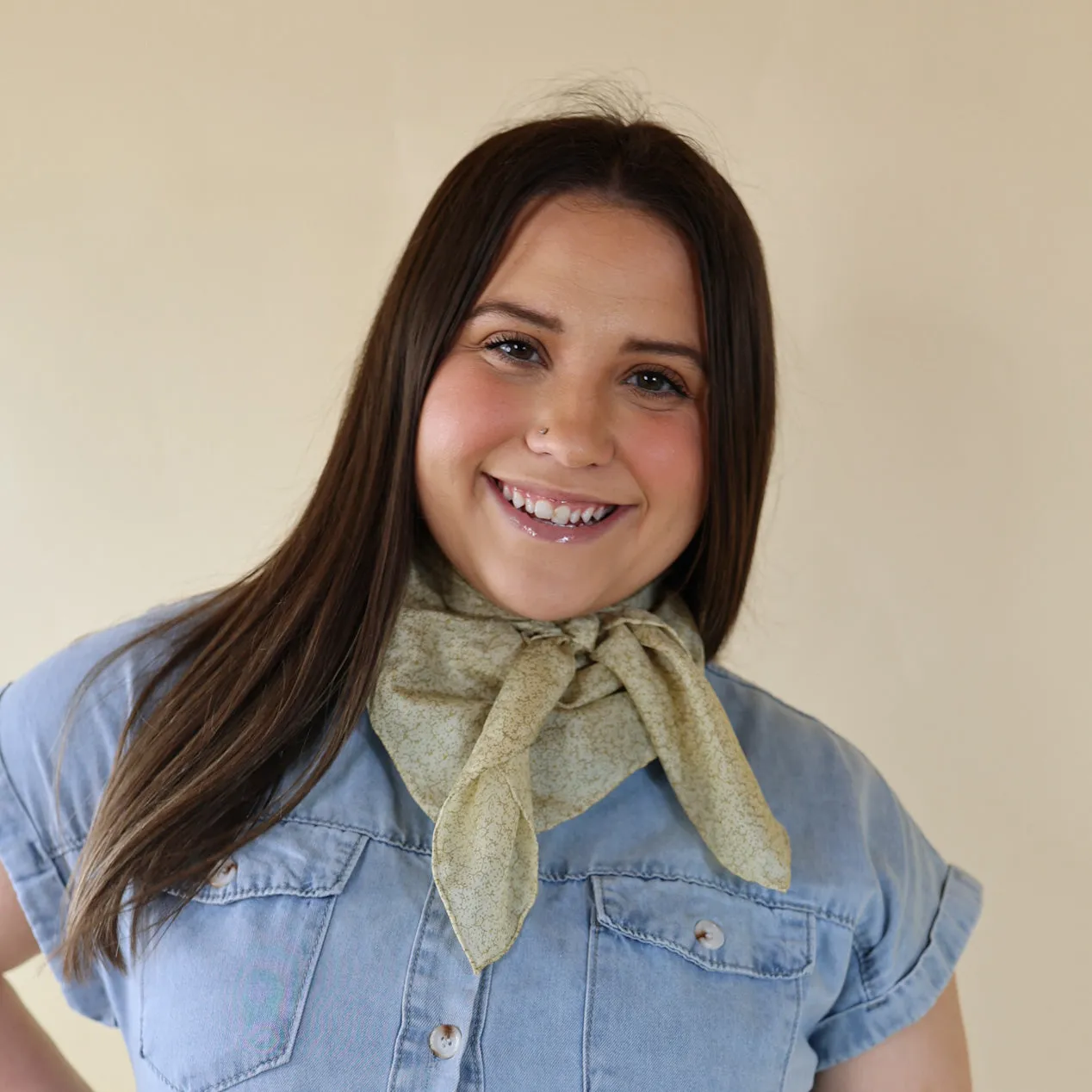 Calico Vine Silk Wild Rag in Beige
