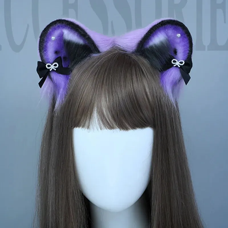 CatEar Hair Hoop Faux Fur Headband CatEar Headband Animal Hair Hoop LolitaHeadband Plush Headband With Ears Headdress
