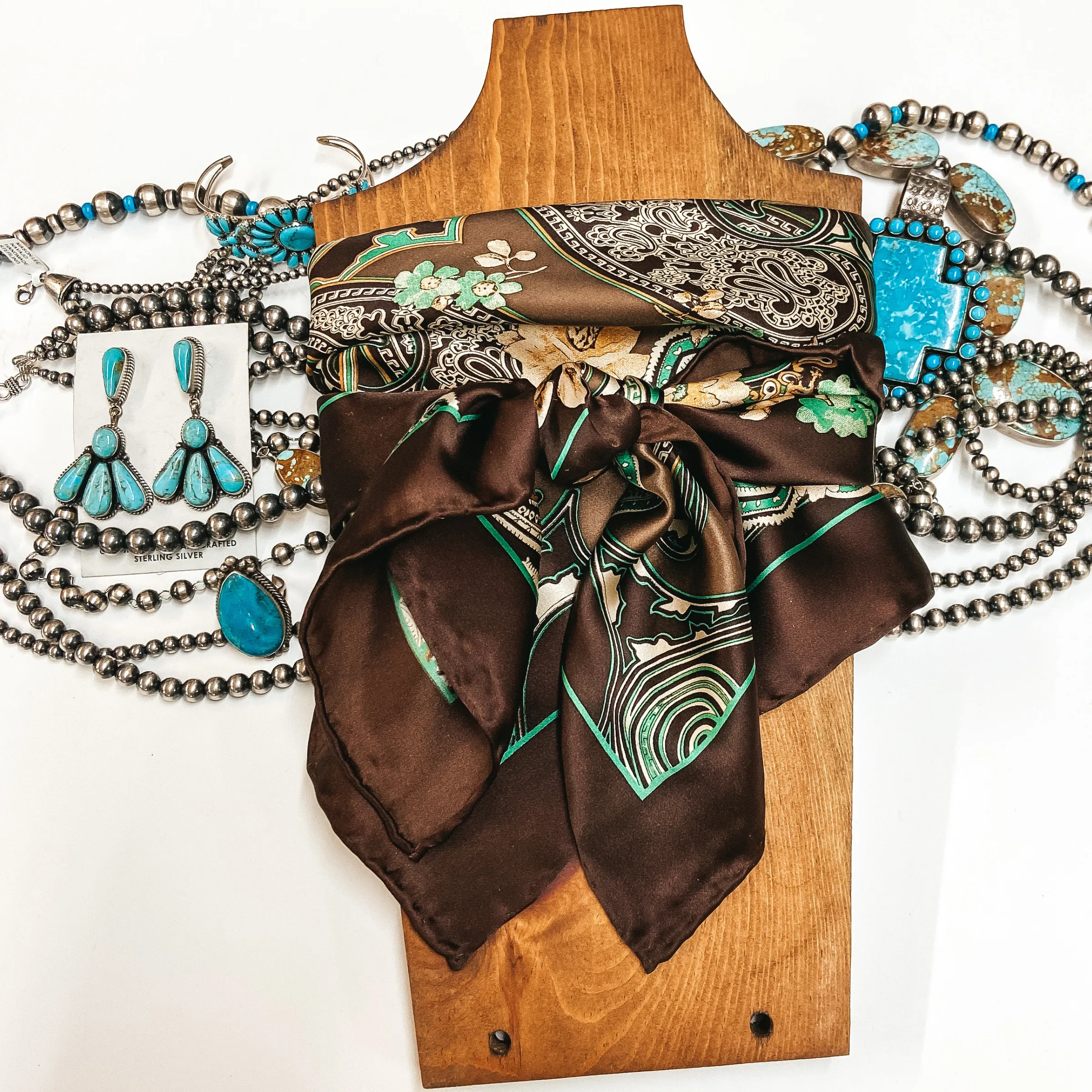 Charmeuse Silk Wild Rag in Hickory and Mint