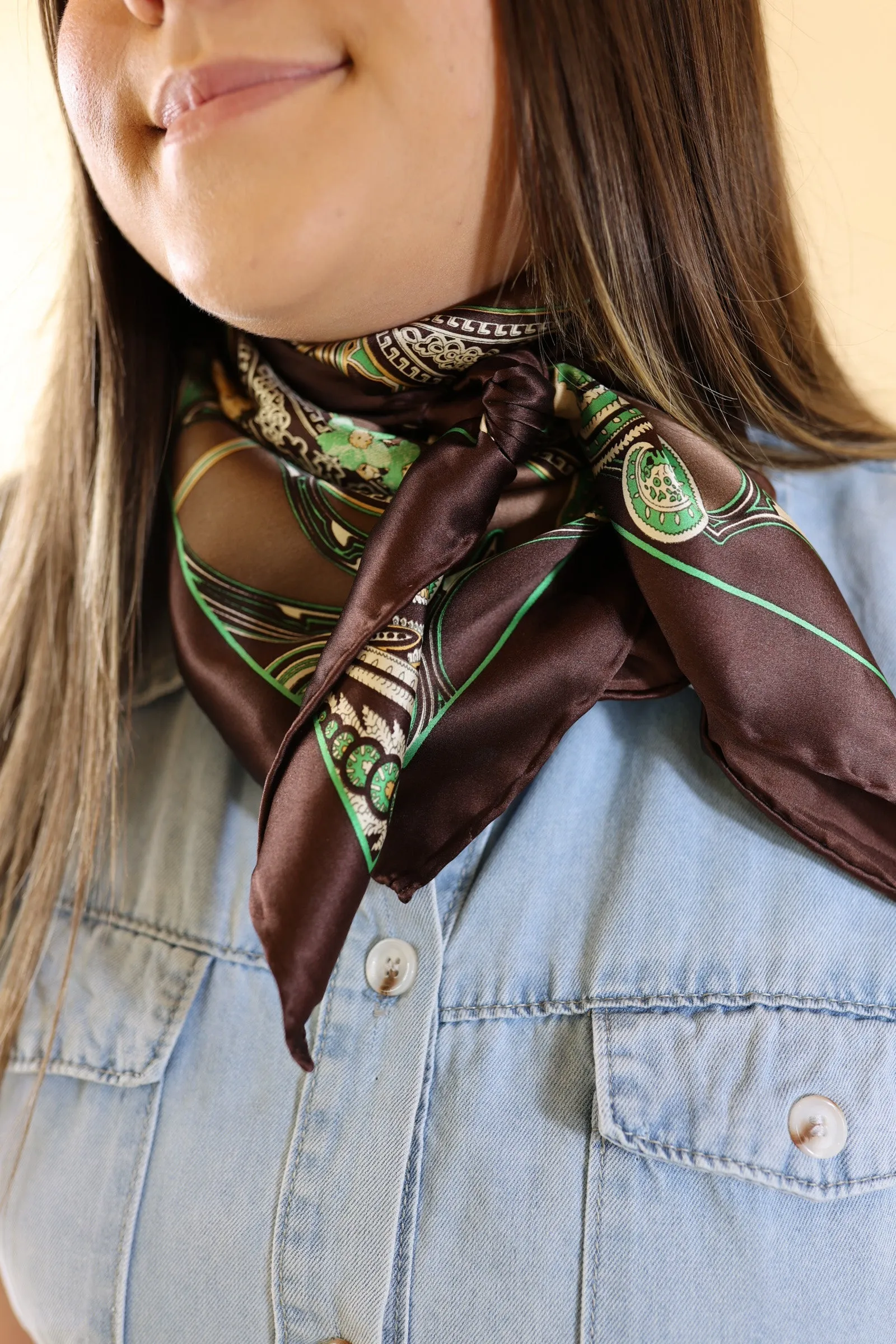 Charmeuse Silk Wild Rag in Hickory and Mint