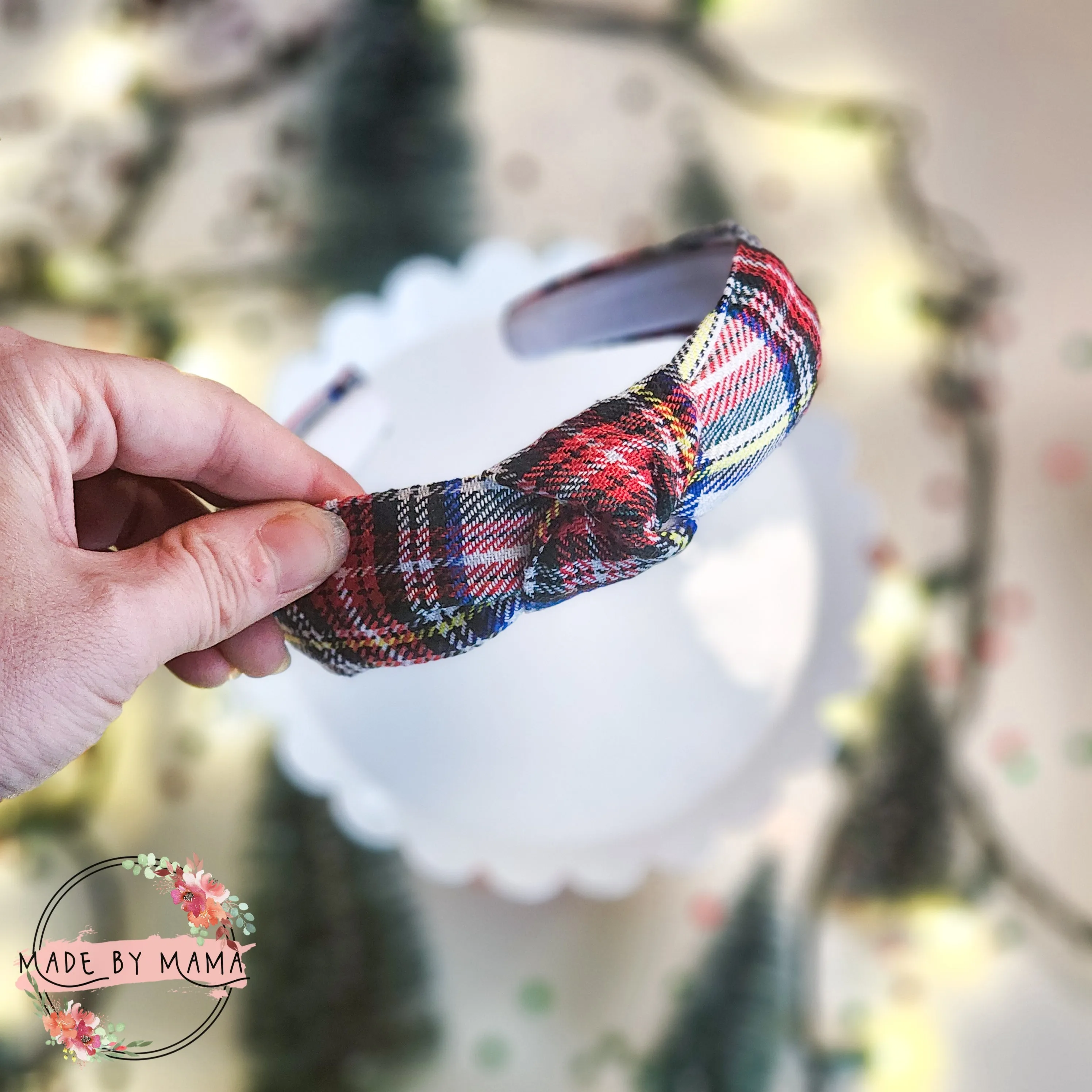 Christmas Tartan Top Knot Headband