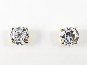 Classic 10MM CZ Gold Tone Stud Brass Earrings