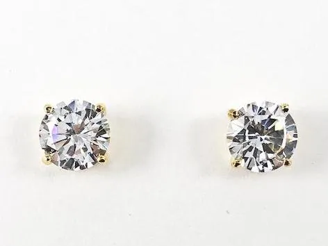 Classic 10MM CZ Gold Tone Stud Brass Earrings