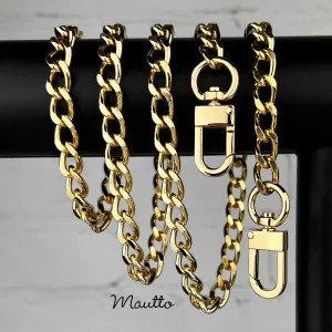 Classic Curb Chain with Diamond Cut Accents, Gold-tone Finish - 3/8 inch (9mm) Wide Luxury Chain Strap - Handle to Crossbody Lengths