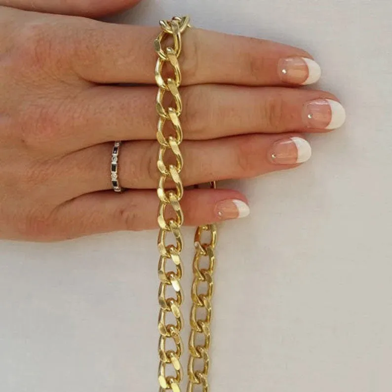 Classic Curb Chain with Diamond Cut Accents, Gold-tone Finish - 3/8 inch (9mm) Wide Luxury Chain Strap - Handle to Crossbody Lengths