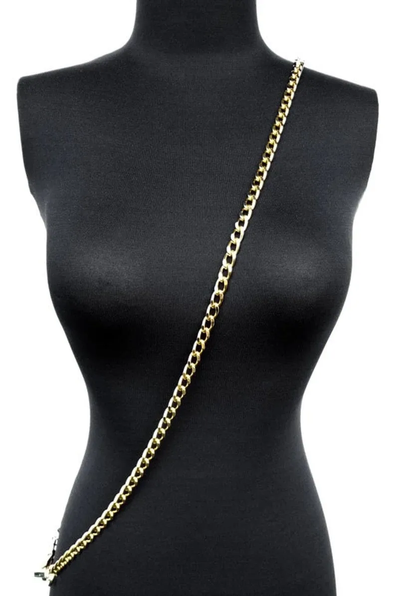 Classic Curb Chain with Diamond Cut Accents, Gold-tone Finish - 3/8 inch (9mm) Wide Luxury Chain Strap - Handle to Crossbody Lengths