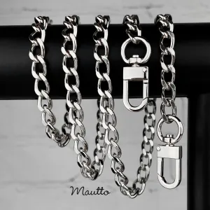 Classic Curb Chain with Diamond Cut Accents, Silver-tone Finish - 3/8 inch (9mm) Wide Luxury Chain Strap - Handle to Crossbody Lengths