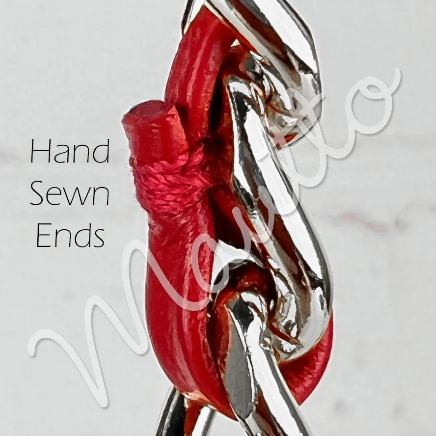 Classic Curb Chain with Diamond Cut Accents, Silver-tone Finish, Leather Woven Through - 3/8 inch (9mm) Wide Luxury Strap - Red & Pink Colors
