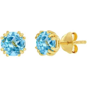 Classic Women's Earrings - Gold Plated March Birthstone Round Shape 6mm Stud | D-8276