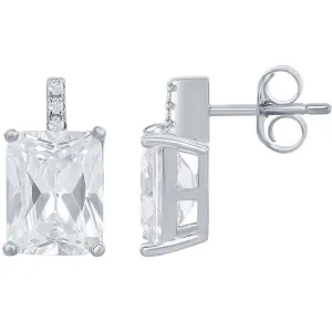 Classic Women's Earrings - Sterling Silver Rectangle Cushion Cut CZ Stud | D-7969