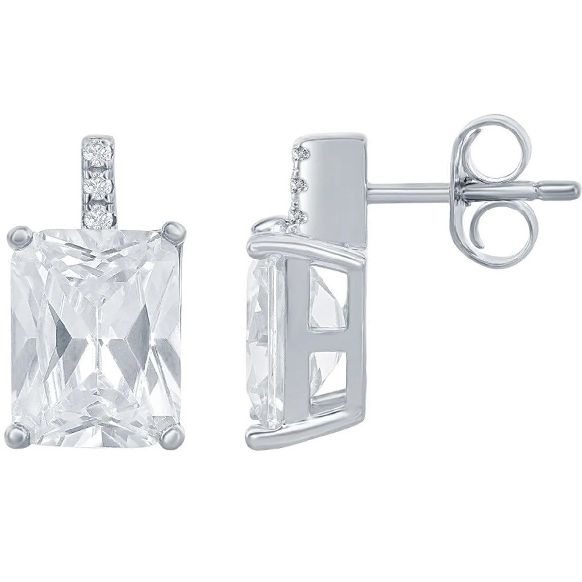 Classic Women's Earrings - Sterling Silver Rectangle Cushion Cut CZ Stud | D-7969