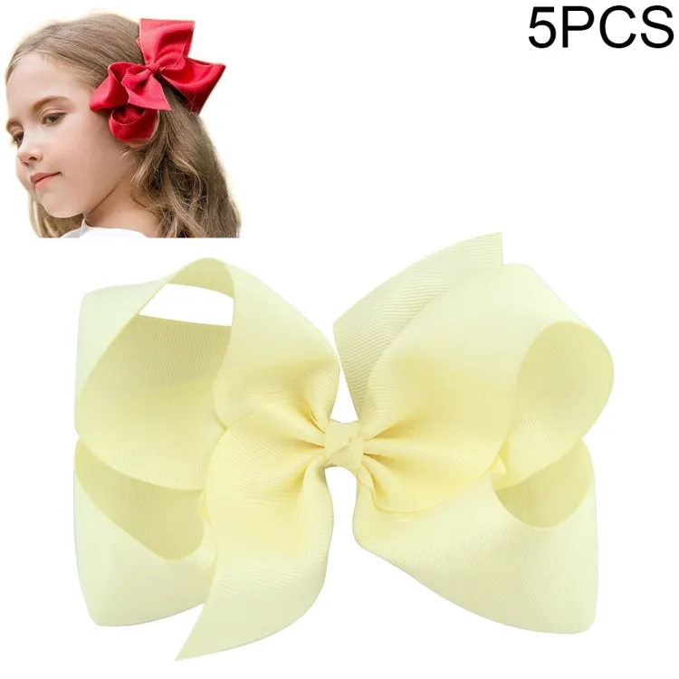 Colorful 6-Inch Grosgrain Ribbon Hair Bow Clips for Girls - Set of 5