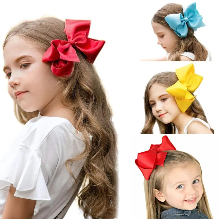 Colorful 6-Inch Grosgrain Ribbon Hair Bow Clips for Girls - Set of 5