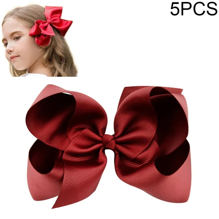 Colorful 6-Inch Grosgrain Ribbon Hair Bow Clips for Girls - Set of 5