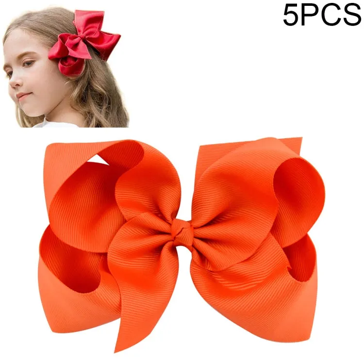 Colorful 6-Inch Grosgrain Ribbon Hair Bow Clips for Girls - Set of 5