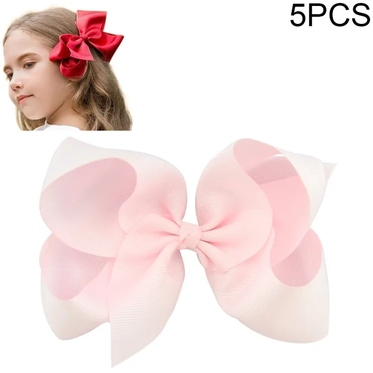 Colorful 6-Inch Grosgrain Ribbon Hair Bow Clips for Girls - Set of 5