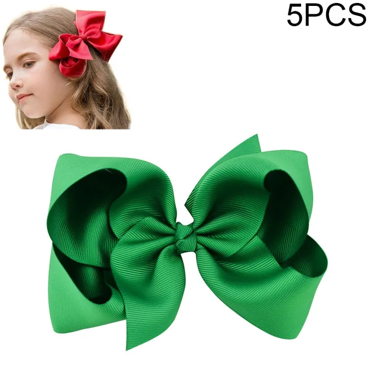 Colorful 6-Inch Grosgrain Ribbon Hair Bow Clips for Girls - Set of 5