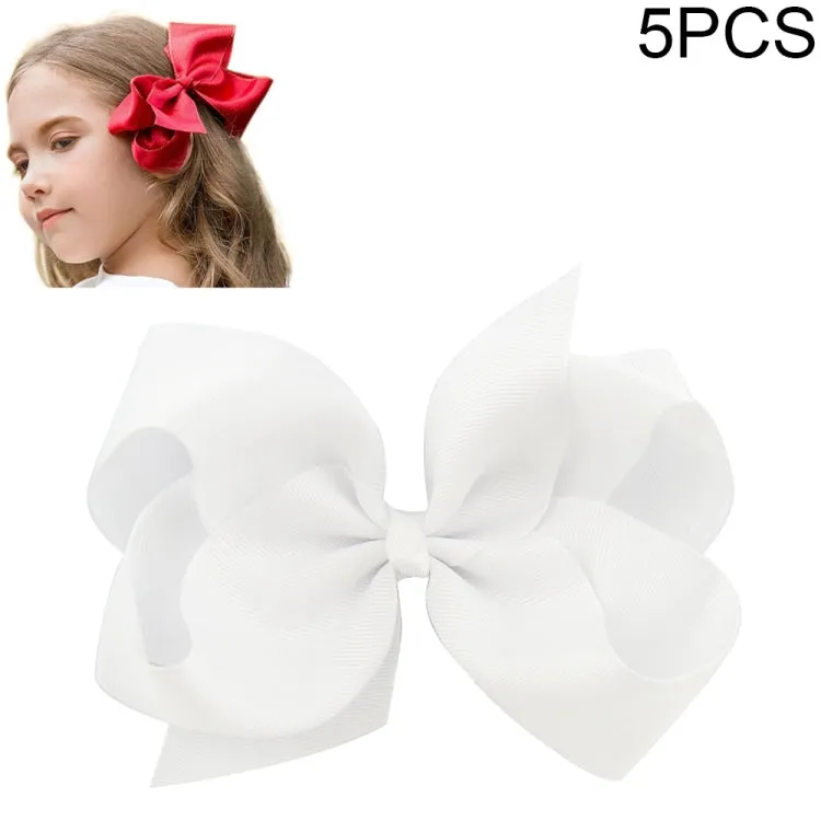 Colorful 6-Inch Grosgrain Ribbon Hair Bow Clips for Girls - Set of 5
