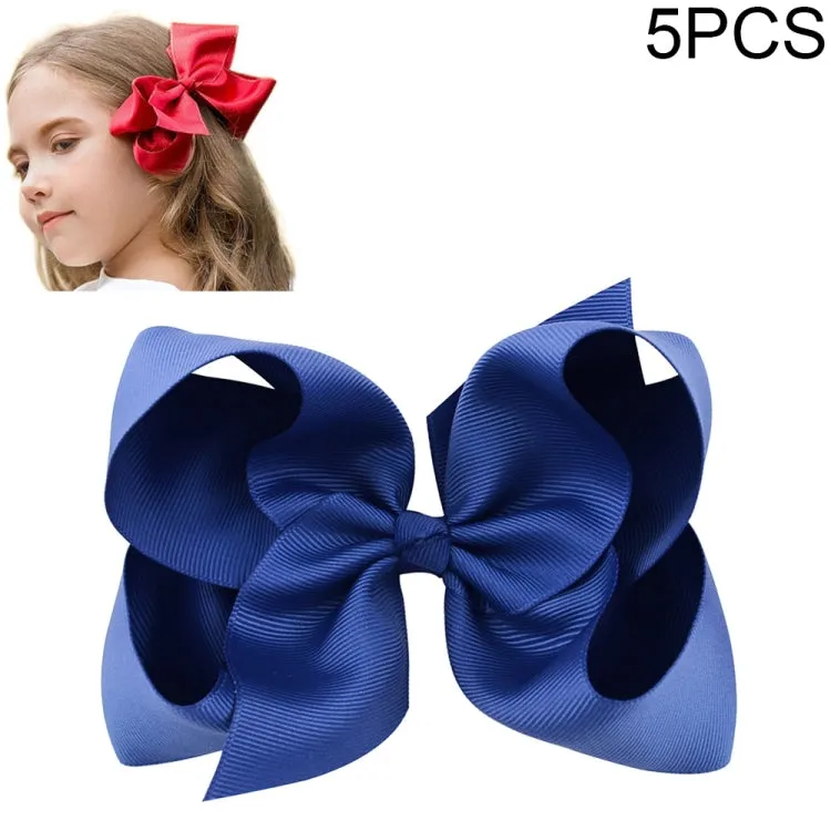 Colorful 6-Inch Grosgrain Ribbon Hair Bow Clips for Girls - Set of 5