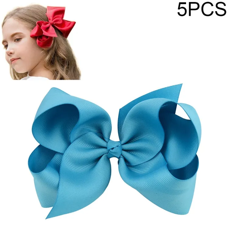 Colorful 6-Inch Grosgrain Ribbon Hair Bow Clips for Girls - Set of 5