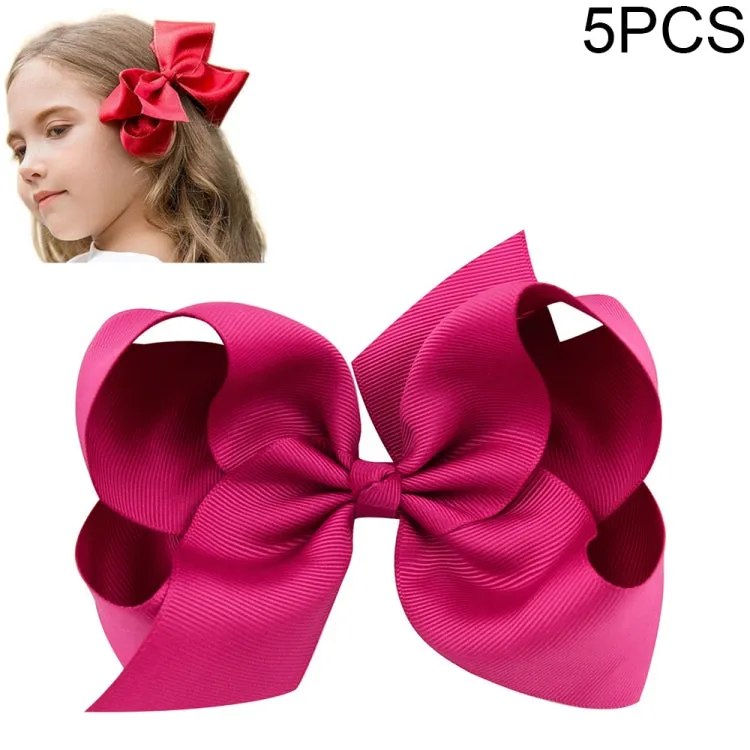 Colorful 6-Inch Grosgrain Ribbon Hair Bow Clips for Girls - Set of 5