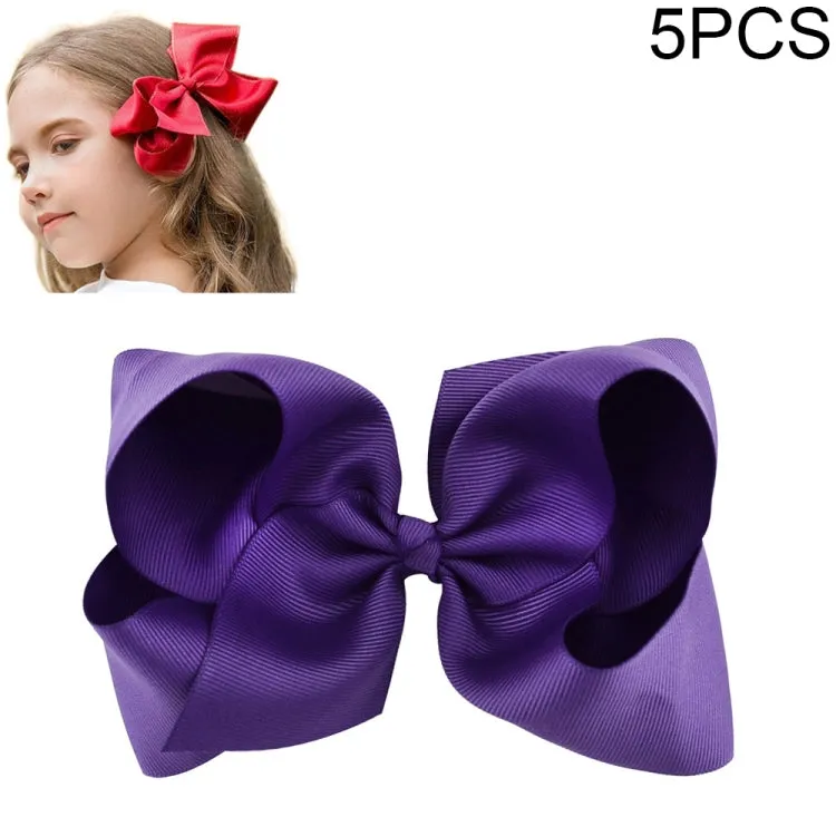 Colorful 6-Inch Grosgrain Ribbon Hair Bow Clips for Girls - Set of 5