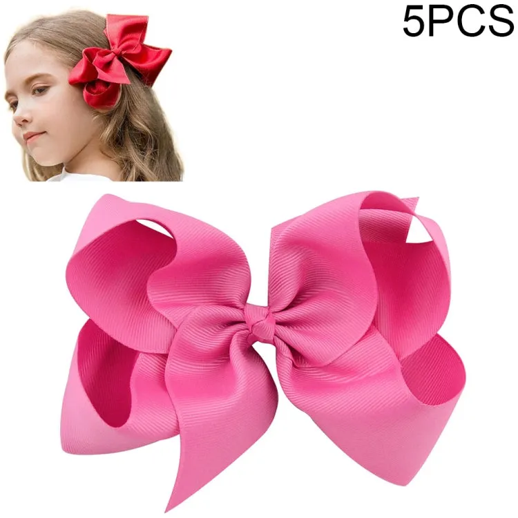 Colorful 6-Inch Grosgrain Ribbon Hair Bow Clips for Girls - Set of 5