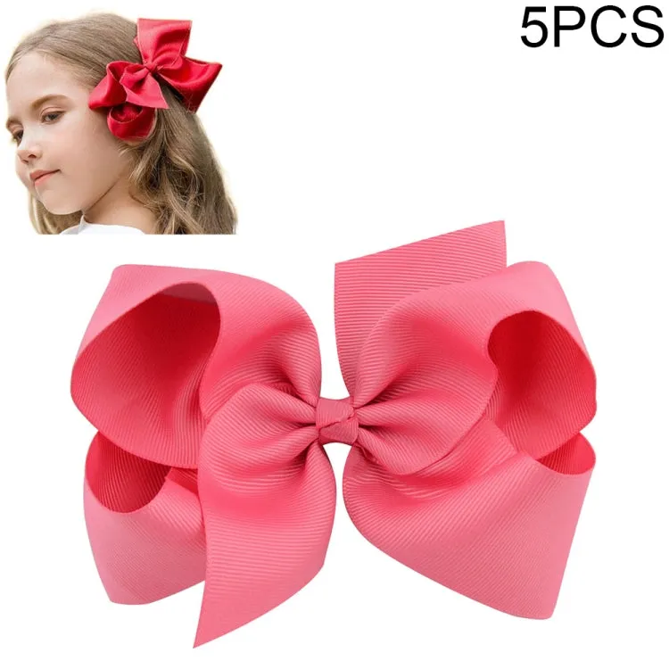Colorful 6-Inch Grosgrain Ribbon Hair Bow Clips for Girls - Set of 5