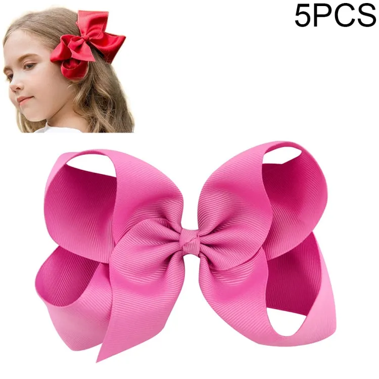 Colorful 6-Inch Grosgrain Ribbon Hair Bow Clips for Girls - Set of 5