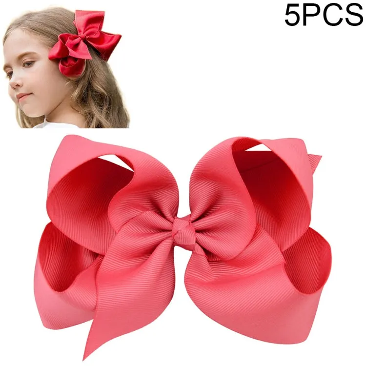Colorful 6-Inch Grosgrain Ribbon Hair Bow Clips for Girls - Set of 5