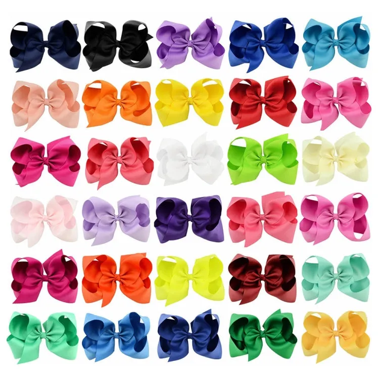 Colorful 6-Inch Grosgrain Ribbon Hair Bow Clips for Girls - Set of 5