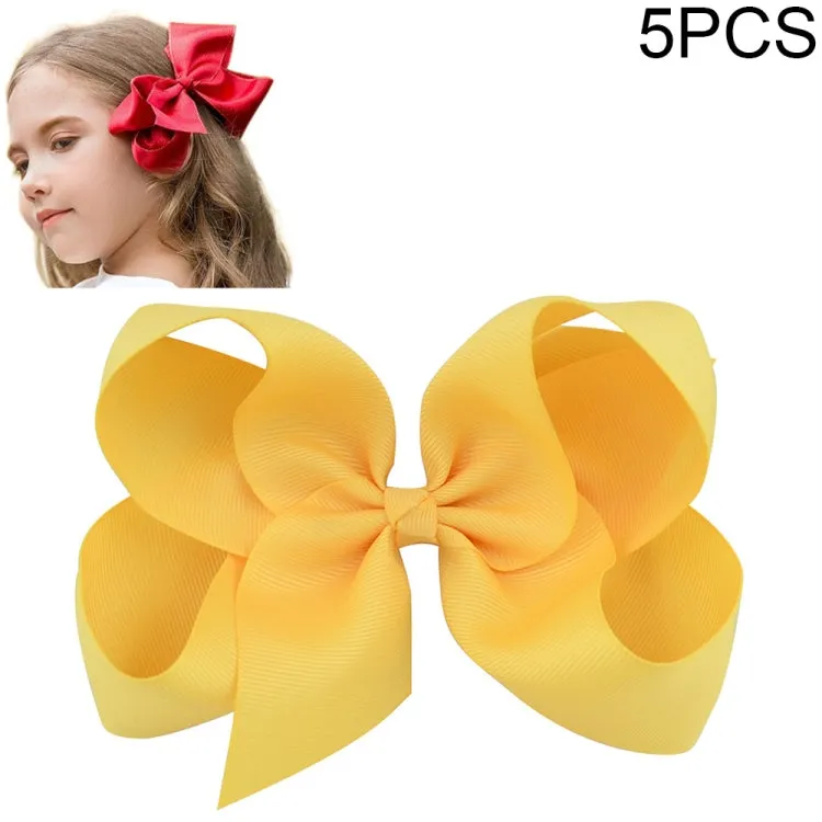 Colorful 6-Inch Grosgrain Ribbon Hair Bow Clips for Girls - Set of 5
