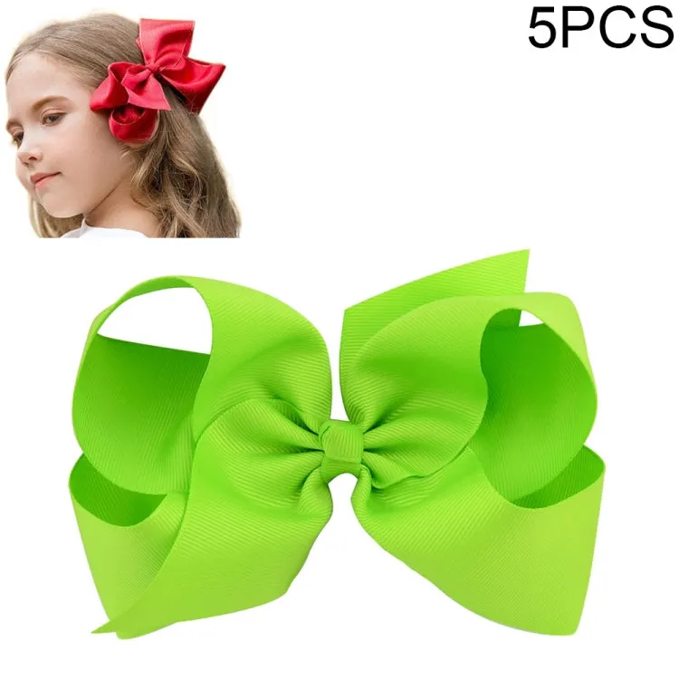 Colorful 6-Inch Grosgrain Ribbon Hair Bow Clips for Girls - Set of 5