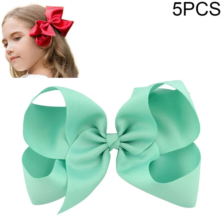 Colorful 6-Inch Grosgrain Ribbon Hair Bow Clips for Girls - Set of 5